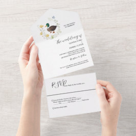 Invitación Todo En Uno Boda de Pato Real con Flor Silvestre