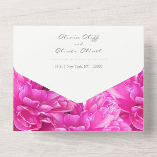 Invitación Todo En Uno Boda De Peony Rosa Brillante En Una Invitación