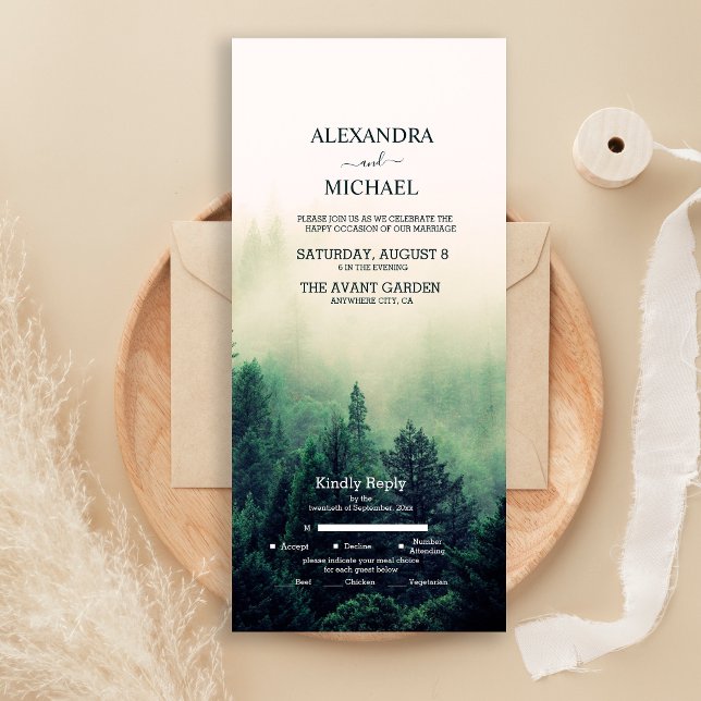 Invitación Todo En Uno Boda de Pino con Acuarela de Verde Esmeralda (Subido por el creador)