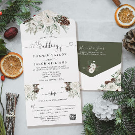 Invitación Todo En Uno Boda de Pino de Invierno con código QR RSVP