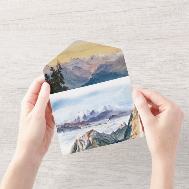 Invitación Todo En Uno Boda de pino de las montañas azul acuarela (Apertura)