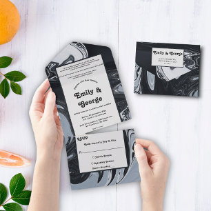 Invitación Todo En Uno Boda De Pintura Abstracta Mínima En Blanco Y Negro