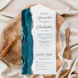 Invitación Todo En Uno Boda de plata azul teal ágata