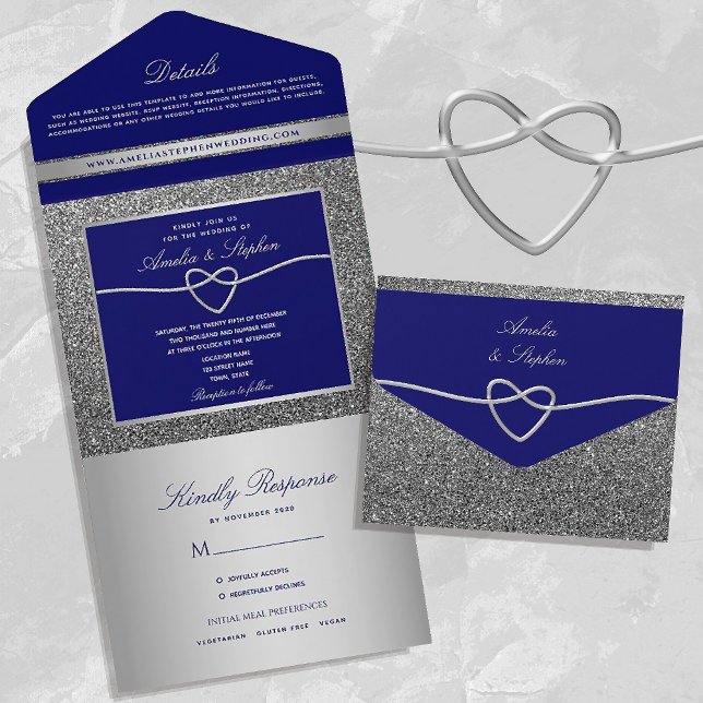 Invitación Todo En Uno Boda de Plata Chic y Azul Real (Subido por el creador)