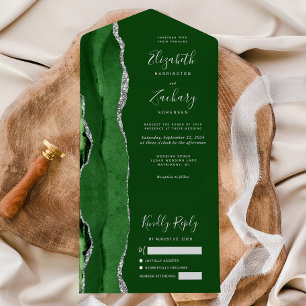 Invitación Todo En Uno Boda de plata de ágata verde cazador