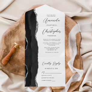 Invitación Todo En Uno Boda de plata negra de ágata