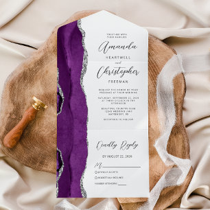 Invitación Todo En Uno Boda de plata púrpura de ágata