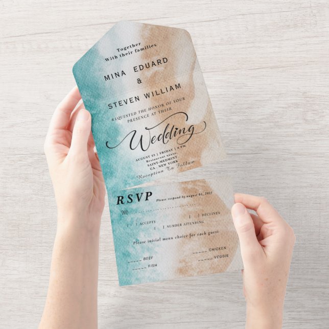 Invitación Todo En Uno Boda de playa acuática (desgarro)