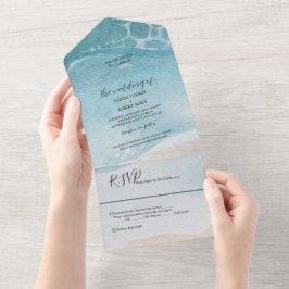 Invitación Todo En Uno Boda de playa azul de verano