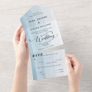Invitación Todo En Uno Boda de playa con acuarela moderna 