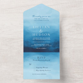 Invitación Todo En Uno Boda de Playa Costera Acuarela Oceánica