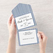 Boda de playa costera en franja blanca azul de la 