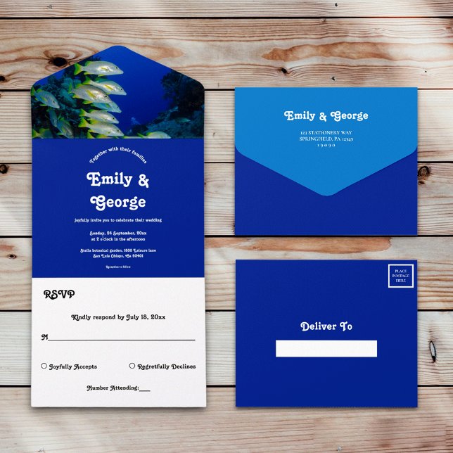 Invitación Todo En Uno Boda de playa costera marina bajo el mar (Subido por el creador)