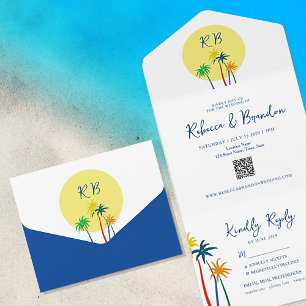 Invitación Todo En Uno Boda de Playa de Destino de Palmeras Tropicales