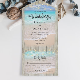 Invitación Todo En Uno Boda de Playa de Destino Rústico Costero