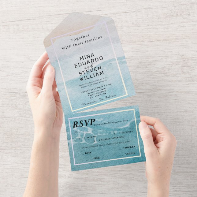 Invitación Todo En Uno Boda de playa de verano acuática (desgarro)