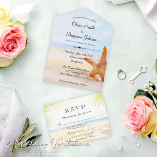 Invitación Todo En Uno Boda de playa de verano tropical de Starfish moder