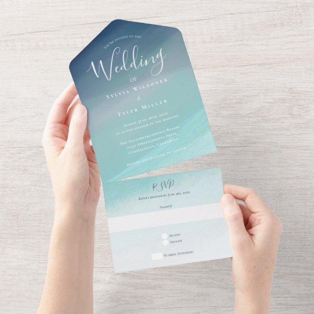 Invitación Todo En Uno Boda de playa del Océano Azul (desgarro)