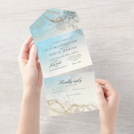 Invitación Todo En Uno Boda de playa del océano azul en verano Boda del m