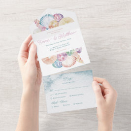 Invitación Todo En Uno Boda de Presupuesto Bajo en la Playa con Acuarela