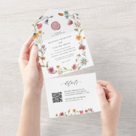 Invitación Todo En Uno Boda de primavera con flores silvestres en el jard