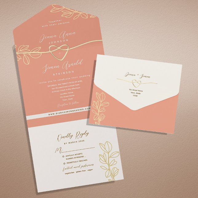 Invitación Todo En Uno Boda de primavera de melocotón (Subido por el creador)