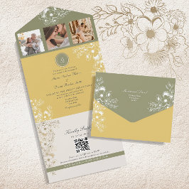 Invitación Todo En Uno Boda de primavera floral salvia y amarillo