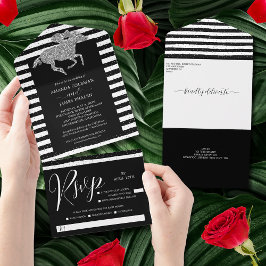 Invitación Todo En Uno Boda de rayas blancas y negras