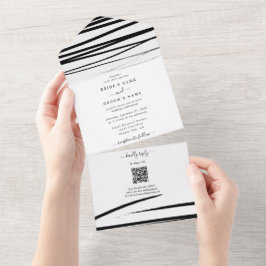 Invitación Todo En Uno Boda de resumen blanco negro moderno