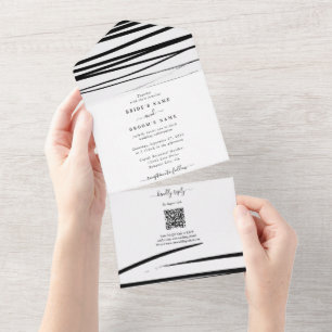Invitación Todo En Uno Boda de resumen blanco negro moderno