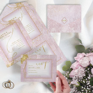 Invitación Todo En Uno Boda de resumen de oro de líneas finas V3 Mauve ID