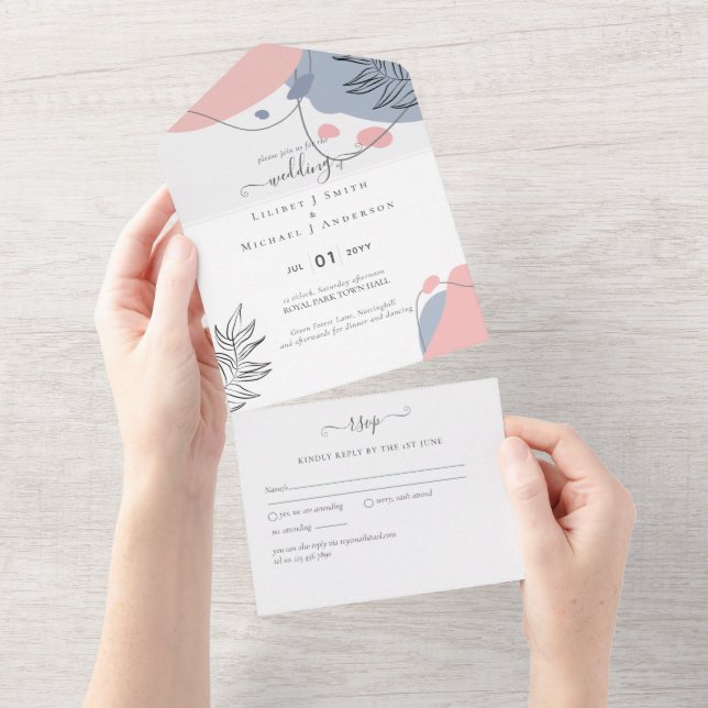 Invitación Todo En Uno Boda de resumen moderno japonés escandinavo (desgarro)