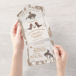 Invitación Todo En Uno Boda de Rodeo Occidental de Cowboy