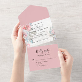 Invitación Todo En Uno Boda de rosa de flores silvestres de acuarela flor