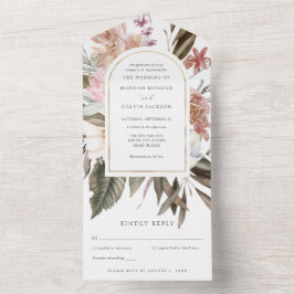 Invitación Todo En Uno Boda de Rosas Boho de Acuarela Rosa y Burdeos A