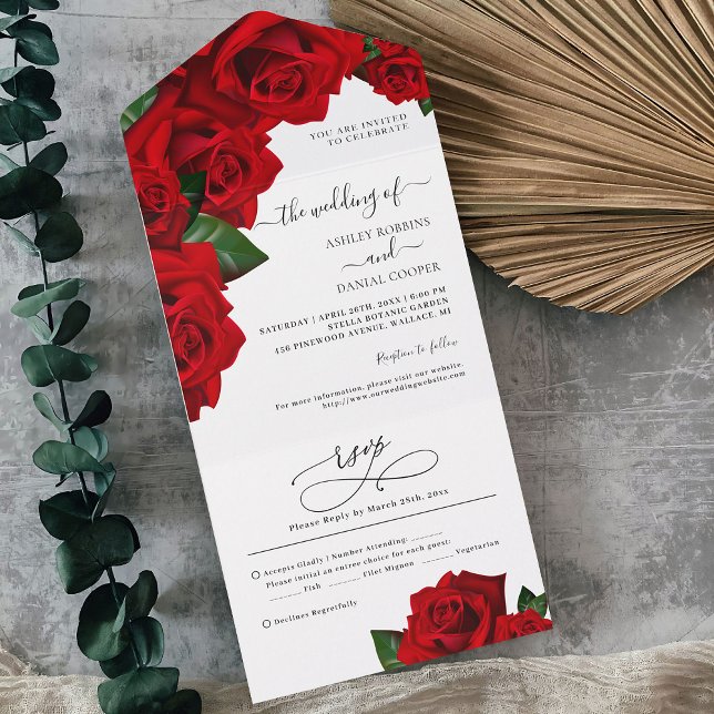 Invitación Todo En Uno Boda de Rosas de amor rojo (Subido por el creador)