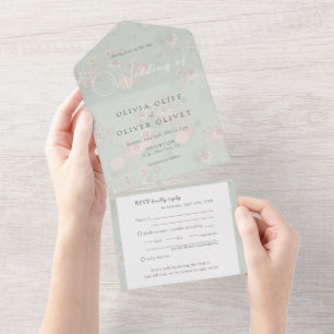 Invitación Todo En Uno Boda de Rosas de té suaves