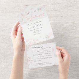 Invitación Todo En Uno Boda de Rosas de té suaves