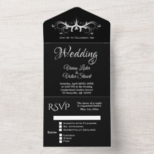 Invitación Todo En Uno Boda de Rsvp con tres puntos de color blanco y neg