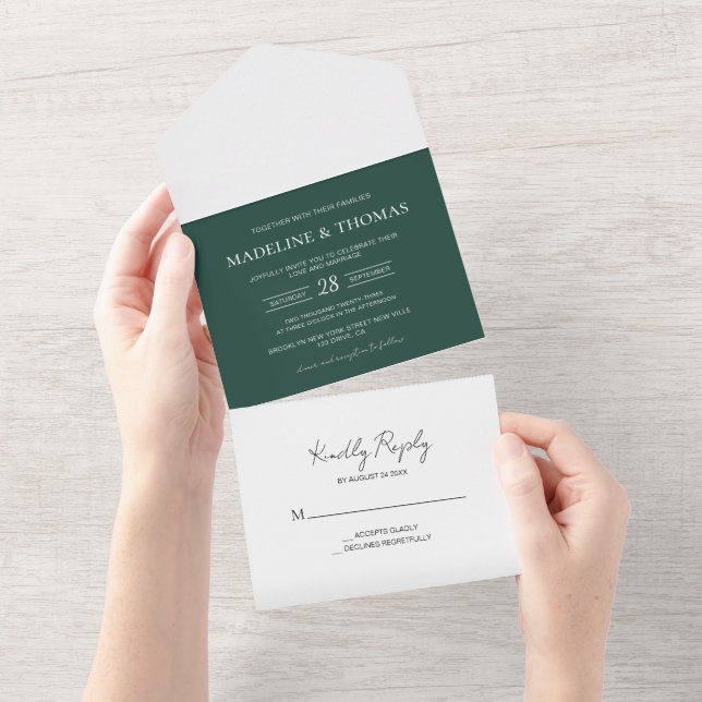 Invitación Todo En Uno Boda de RSVP de 2 fotos de Green Dusty Moderno (desgarro)