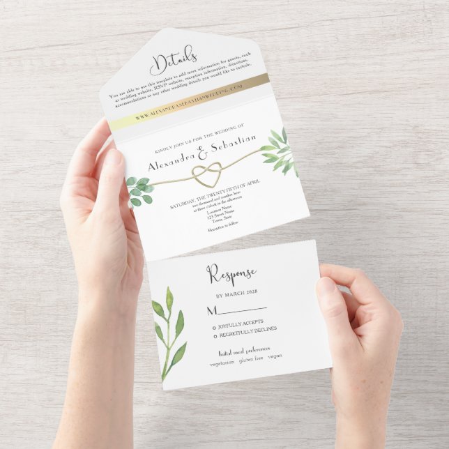 Invitación Todo En Uno Boda de Simple Vegetación (desgarro)
