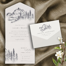 Invitación Todo En Uno Boda de Sketch de la Marina Rusa Pine Woods