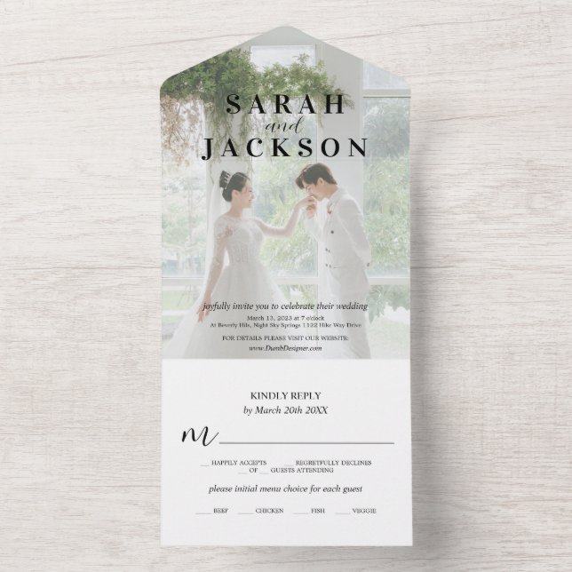 Invitación Todo En Uno Boda de superposición de caligrafía romántica (Interior)