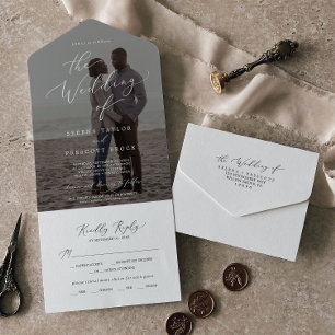 Invitación Todo En Uno Boda de superposición fotográfica de caligrafía de