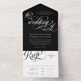 Invitación Todo En Uno Boda de Swirls Black White Elegant