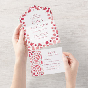Invitación Todo En Uno Boda de Tejas Rojas Mediterráneas