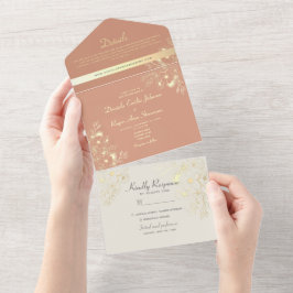 Invitación Todo En Uno Boda de Terracota Floral Bohemio