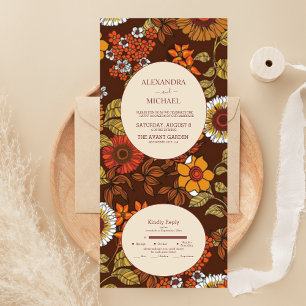 Invitación Todo En Uno Boda de Terracota Retro Vintage Años Sesenta