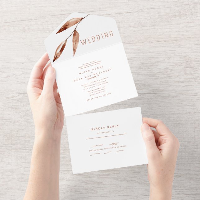 Invitación Todo En Uno Boda de Terracota Simple Contemporáneo (desgarro)