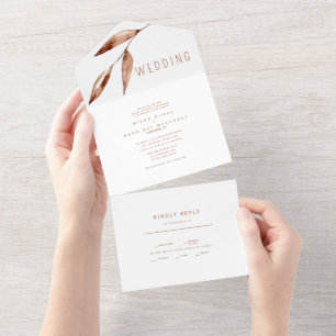 Invitación Todo En Uno Boda de Terracota Simple Contemporáneo